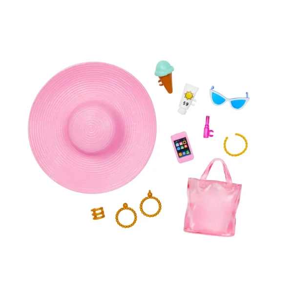 Cheap Bambola Bionda Con Costume Da Bagno Rosa E Bianco, Pareo A Pois, Cappello Da Sole, Tote Bag E Tanti Accessori Da Spiaggia, 3+ Anni, Hpl73 Fashion Dolls