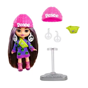 Best Sale Extra Mini Minis, Bambola Con Capelli Castani E Abito Di Maglia Con Alieno, Abiti E Accessori Con Simbolo Della Pace, Giocattolo Per Bambini, 3+ Anni, Hln46 Macchinine Bambini