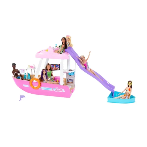 Fashion Barca Dei Sogni, Playset Con Piscina, Scivolo, Un Delfino E 20+ Accessori, 3+ Anni, Hjv37 Camper E Veicoli Per Bambole