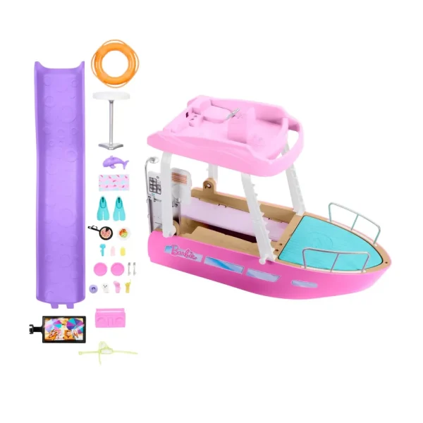 Fashion Barca Dei Sogni, Playset Con Piscina, Scivolo, Un Delfino E 20+ Accessori, 3+ Anni, Hjv37 Camper E Veicoli Per Bambole