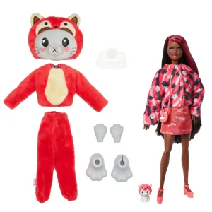 Store Cutie Reveal Bambola Con Costume Di Peluche Da Gattino-Panda Rosso E 10 Accessori A Sorpresa Cambia Colore, Serie Amici Cuccioli Fashion Dolls