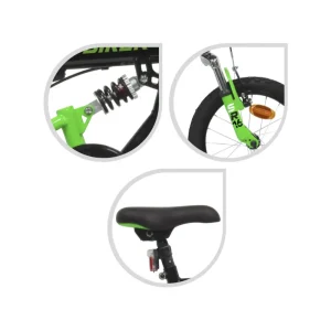 Best Bicicletta 16" Luxury Dallo Stile Sportivo Nero E Verde Sistema A 2 Freni V-Brake Struttura In Acciaio Adatta Per Bambini Dai 8-12 Anni Biciclette Per Bambini