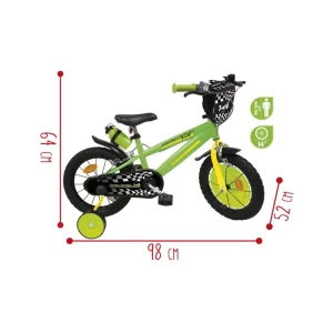 Discount Bicicletta 14 Verde Bauletto, Cestello E Disco Colorato Nella Ruota Anteriore Inclusi Adatta Per Bambini Dai 5-7 Anni Biciclette Per Bambini