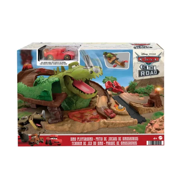 Best Sale Disney Pixar Set Parco Dei Dinosauri, Pista Con Dinosauro Con Azione Morso, 1 Veicolo Saetta Mcqueen Preistorico Incluso, Giocattolo Per Bambini, 4+ Anni, Hmd74 Garage E Circuiti