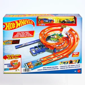 Sale Pista A Spirale, Playset Con Lanciatori, Salto Nel Vuoto E Zona Di Collisione, Include 2 Macchinine Garage E Circuiti