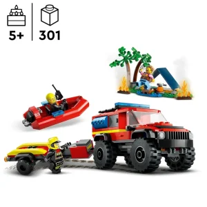 Clearance 60412 Fuoristrada Antincendio E Gommone Di Salvataggio, Camion Dei Pompieri Giocattolo, Giochi Per Bambini 5+ Anni Mattoncini