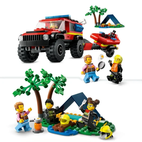 Clearance 60412 Fuoristrada Antincendio E Gommone Di Salvataggio, Camion Dei Pompieri Giocattolo, Giochi Per Bambini 5+ Anni Mattoncini