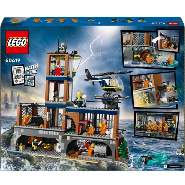 Sale 60419 Prigione Sull'Isola Della Polizia, Giocattolo Ricco Di Funzioni Con Elicottero, Barca, Gommone E 7 Minifigure Mattoncini