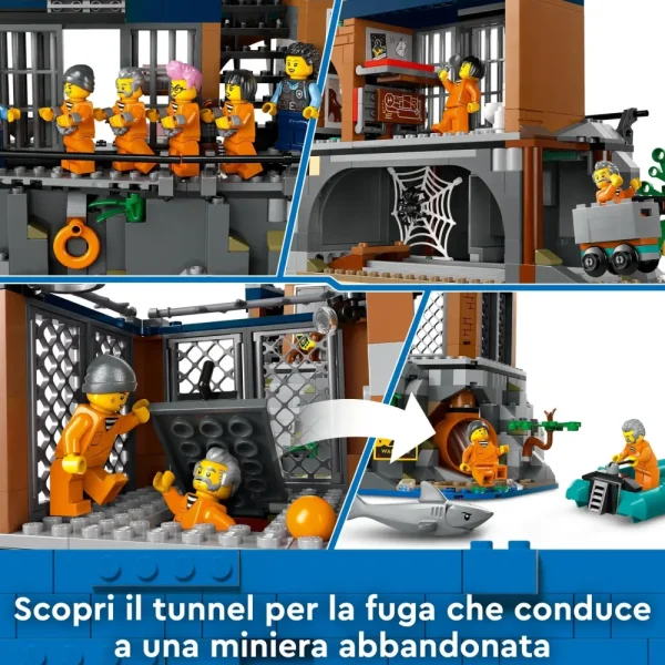 Sale 60419 Prigione Sull'Isola Della Polizia, Giocattolo Ricco Di Funzioni Con Elicottero, Barca, Gommone E 7 Minifigure Mattoncini