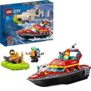 Discount Fire 60373 Barca Di Soccorso Antincendio Dei Vigili Del Fuoco, Nave Giocattolo, Gommone E Minifigure, Idee Regalo Mattoncini