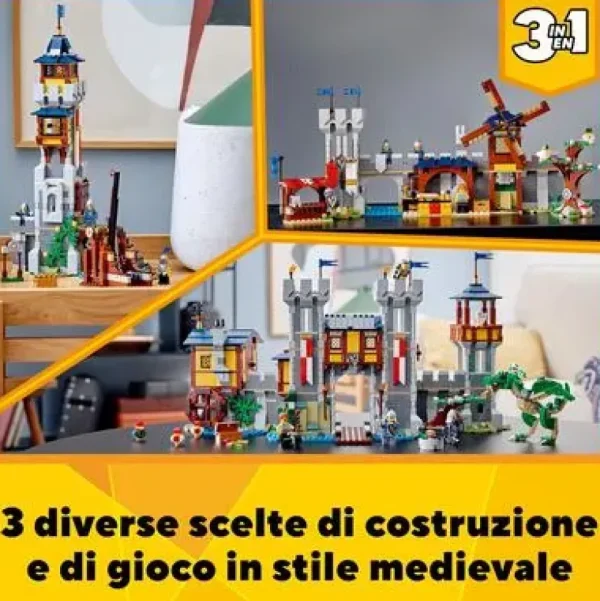 Best Creator 3 In 1 Castello Medievale, Torre E Mercato Con Catapulta E Drago Giocattolo, Include 3 Minifigure, 31120 Mattoncini