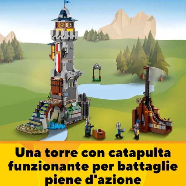 Best Creator 3 In 1 Castello Medievale, Torre E Mercato Con Catapulta E Drago Giocattolo, Include 3 Minifigure, 31120 Mattoncini