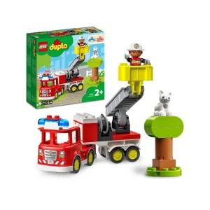 Shop Town Autopompa, Camion Giocattolo Con Luci E Sirena, Figure Pompiere E Gatto, Giochi Educativi Per Bambini, 10969 Mattoncini