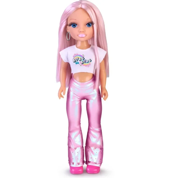 Hot , Un Giorno Con Look Brillante, Capelli Rosa, Con Gemme Colorate E Applicatore Fashion Dolls