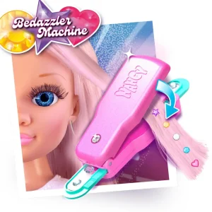 Hot , Un Giorno Con Look Brillante, Capelli Rosa, Con Gemme Colorate E Applicatore Fashion Dolls