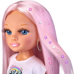 Hot , Un Giorno Con Look Brillante, Capelli Rosa, Con Gemme Colorate E Applicatore Fashion Dolls