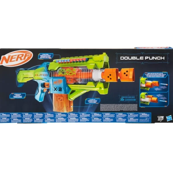 Outlet Elite 2.0, Blaster Lancia-Dardi Double Punch, 50 Dardi Elite, 2 Caricatori Da 10 Dardi, Blaster Motorizzato, Dagli 8 Anni In Su Giochi Di Abilita E Sport