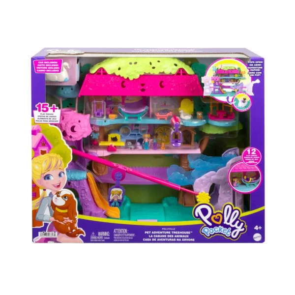 Outlet Pollyville Casa Sull'Albero Dei Cuccioli, Playset A 5 Piani, 15+ Pezzi Gioco: 2 Bambole, Veicolo, 4 Animali E Accessori, Giocattolo Per Bambini 4+ Anni Mini Dolls