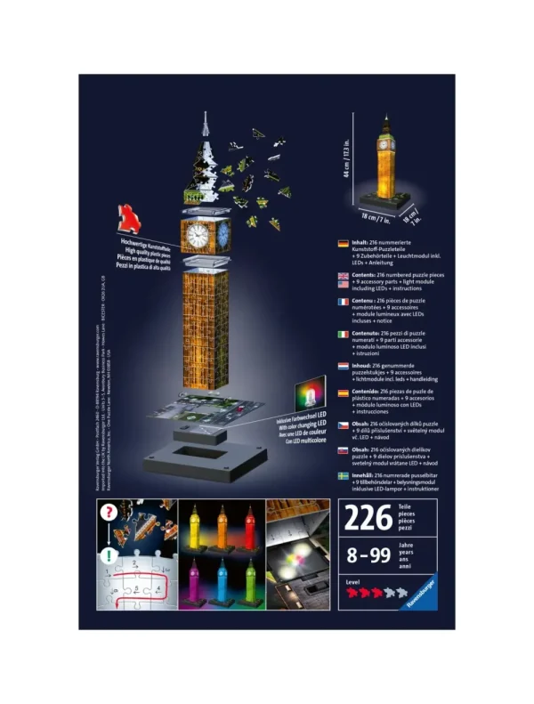 Store Big Ben Night Edition, Londra, 216 Pezzi, 10+ Anni Puzzle 3D