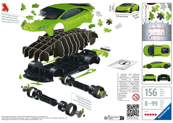 Sale Lamborghini Huracan Evo Verde, 108 Pezzi, 8+ Anni Puzzle 3D